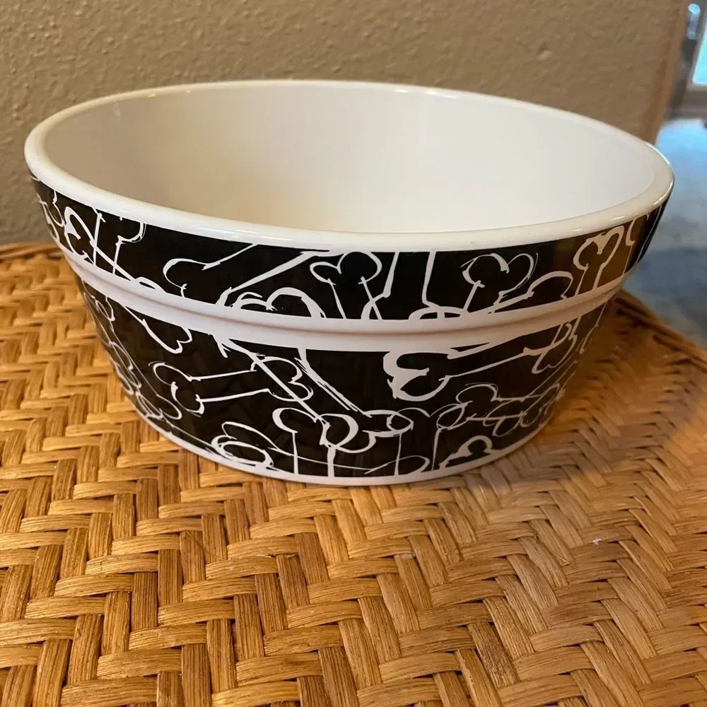 Bones Black and White Ceramic Big Dog Bowl